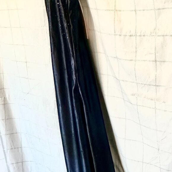 Mermaid V-Neck Satin Slit-Navy-Size 4-Brand New, Never Worn - Picture 4 of 11